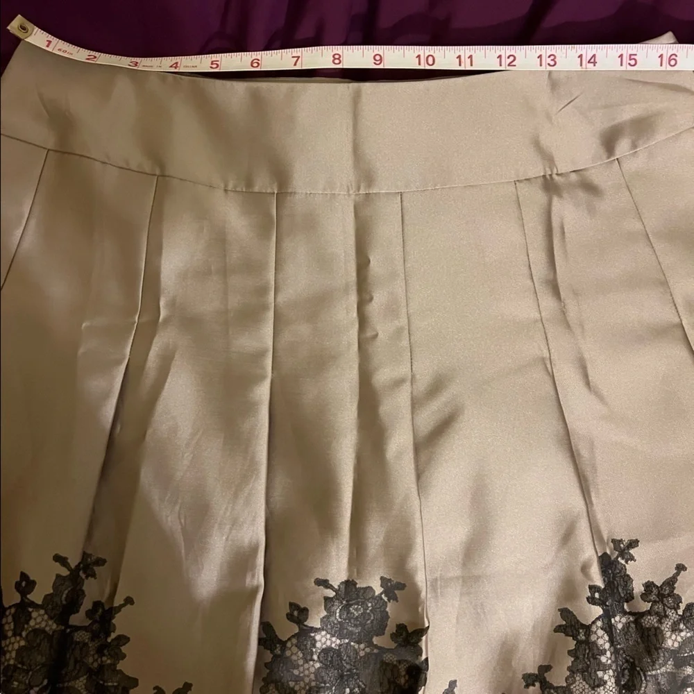 Ann Taylor Size 12 Oat Tan Brown Floral Lace Print Pleated Midi Skirt - Picture 7 of 7